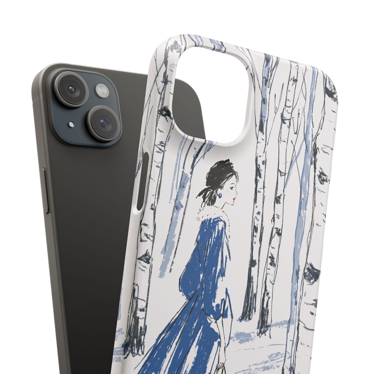 Birch Walk Phone Case — Stylish Blue Winter Illustration Snap Case