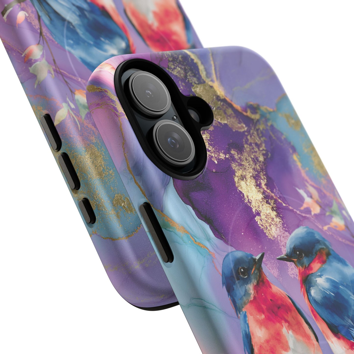 Bird Pair Tough Magnetic Phone Case — Purple Watercolor Floral Design