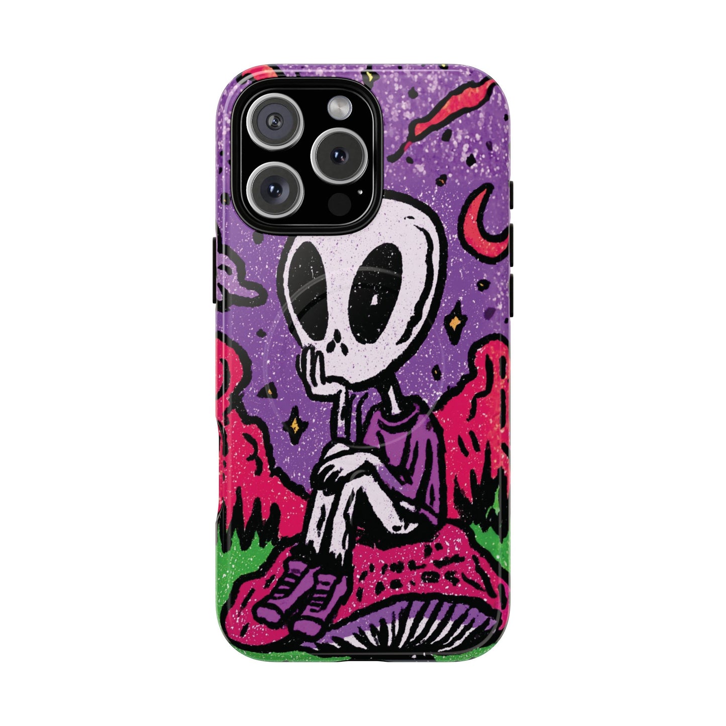 Alien Mushroom Phone Case — Cute Skeletal Space Illustration Tough Magnetic Case