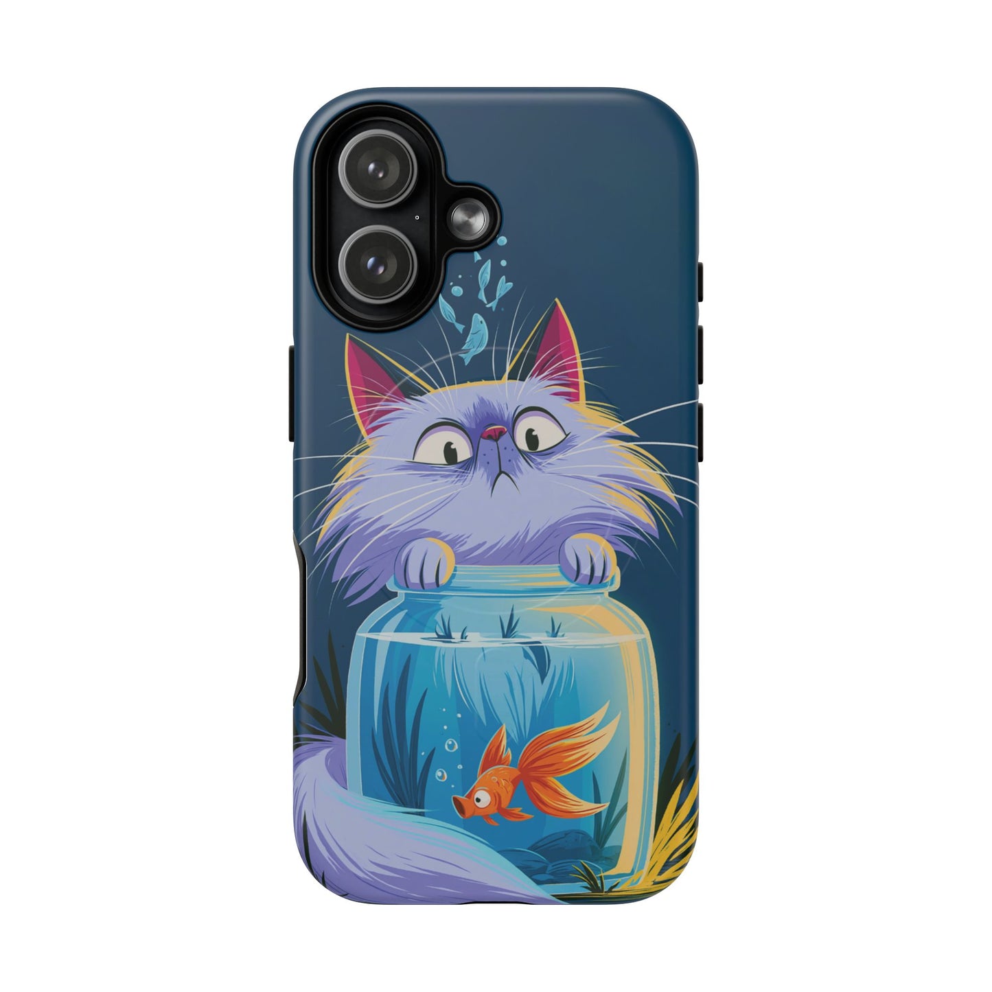 Magnetic Tough Phone Case — Playful Cat & Goldfish Illustration