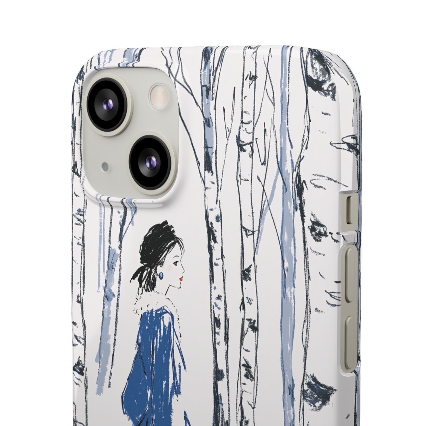 Birch Walk Phone Case — Stylish Blue Winter Illustration Snap Case