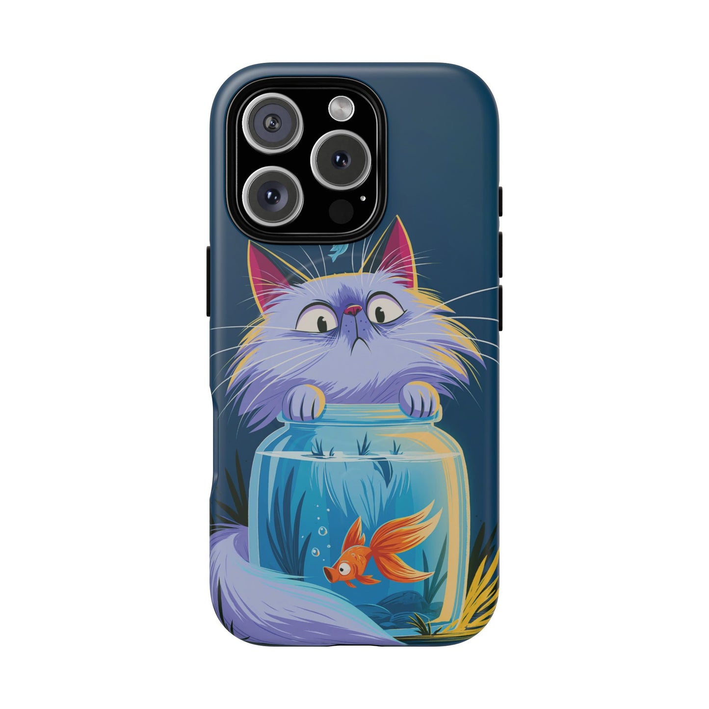 Magnetic Tough Phone Case — Playful Cat & Goldfish Illustration