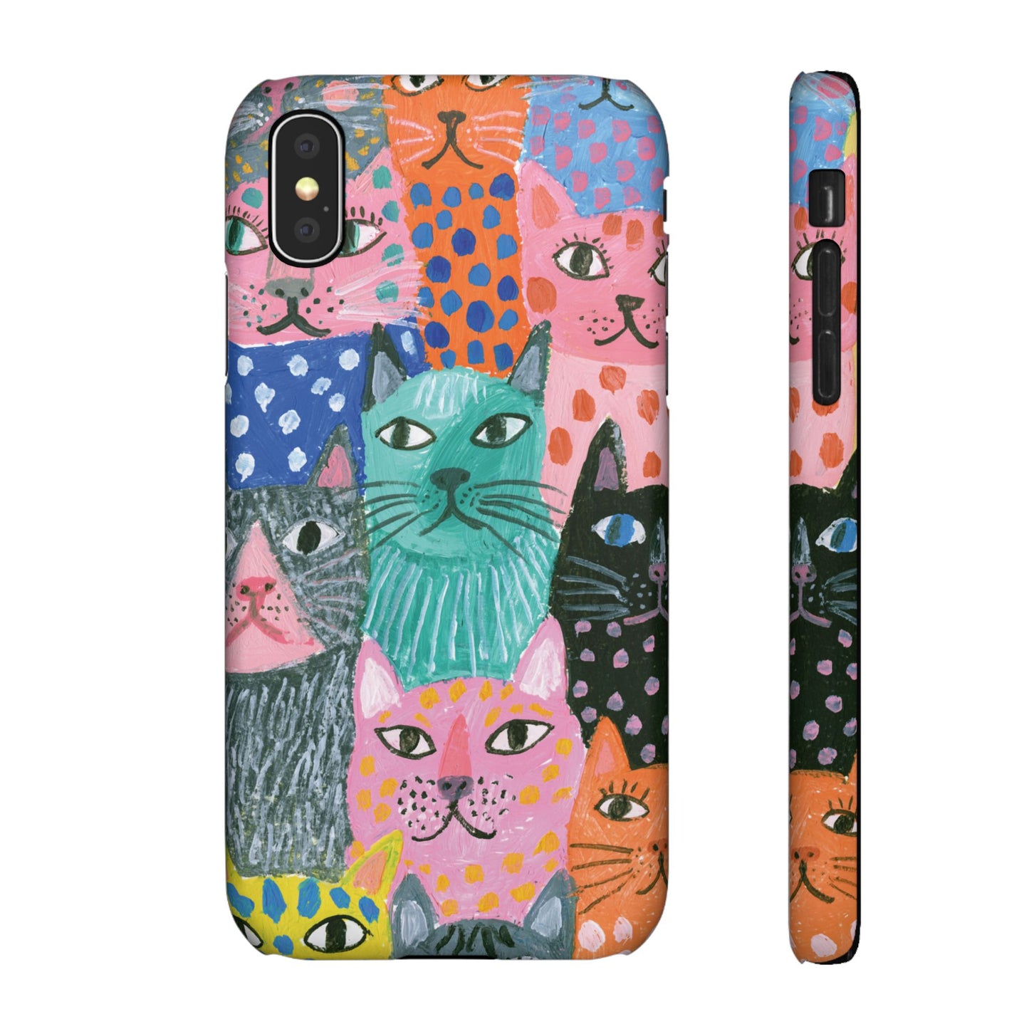 Colorful Cat Pattern Phone Case – Cute Multicolor Kitty Snap Case