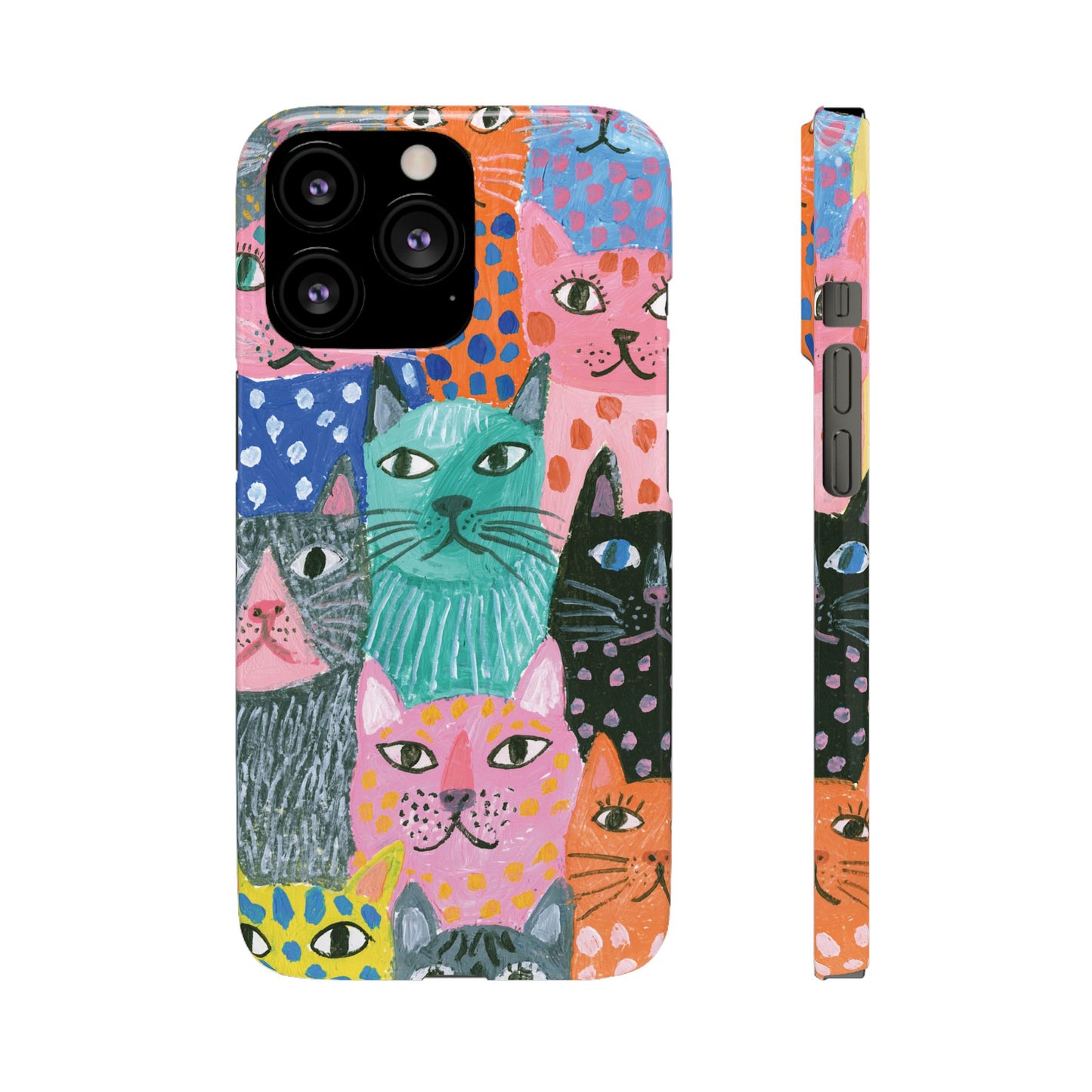 Colorful Cat Pattern Phone Case – Cute Multicolor Kitty Snap Case
