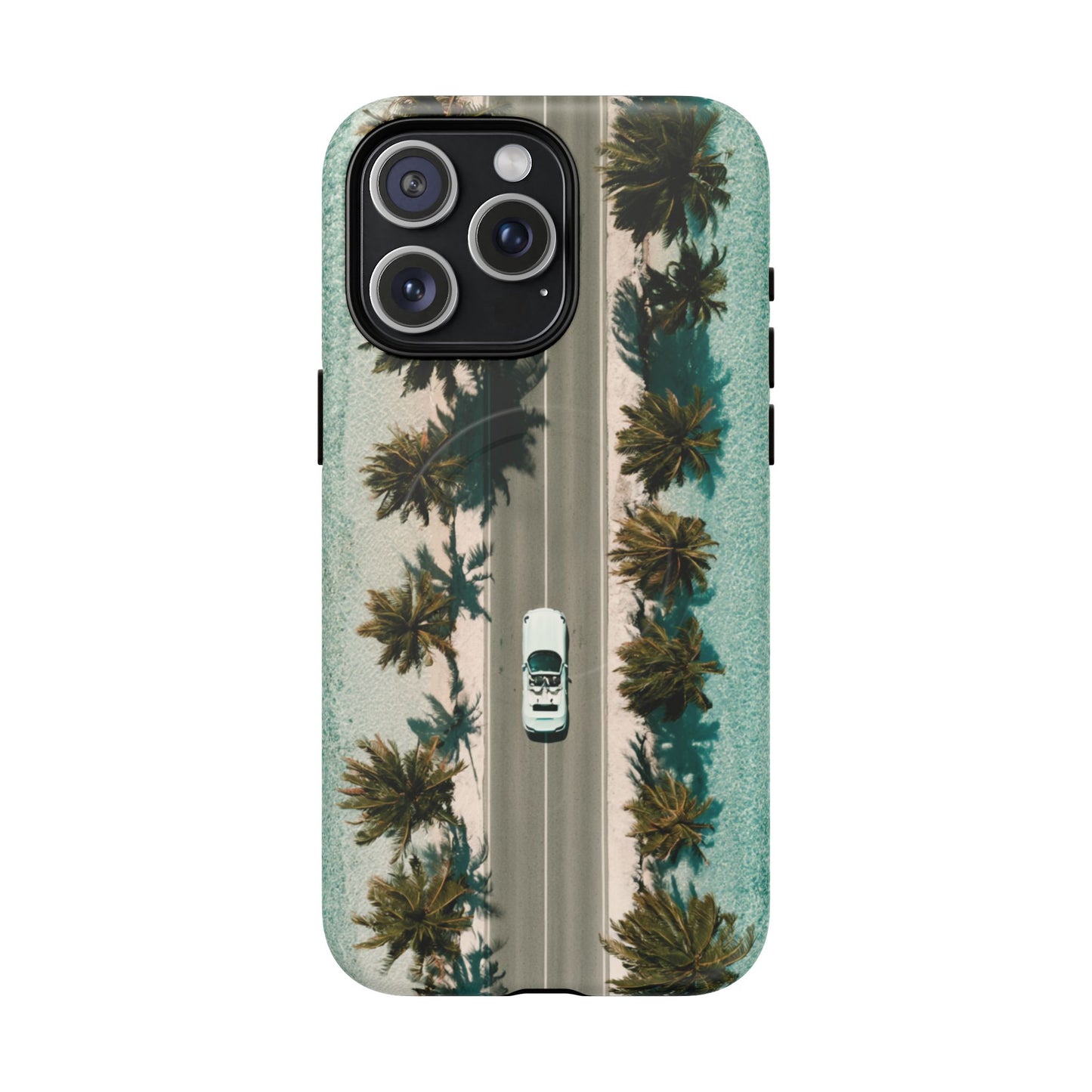 Palm Road Tough Magnetic Phone Case — Coastal Aerial Car Design