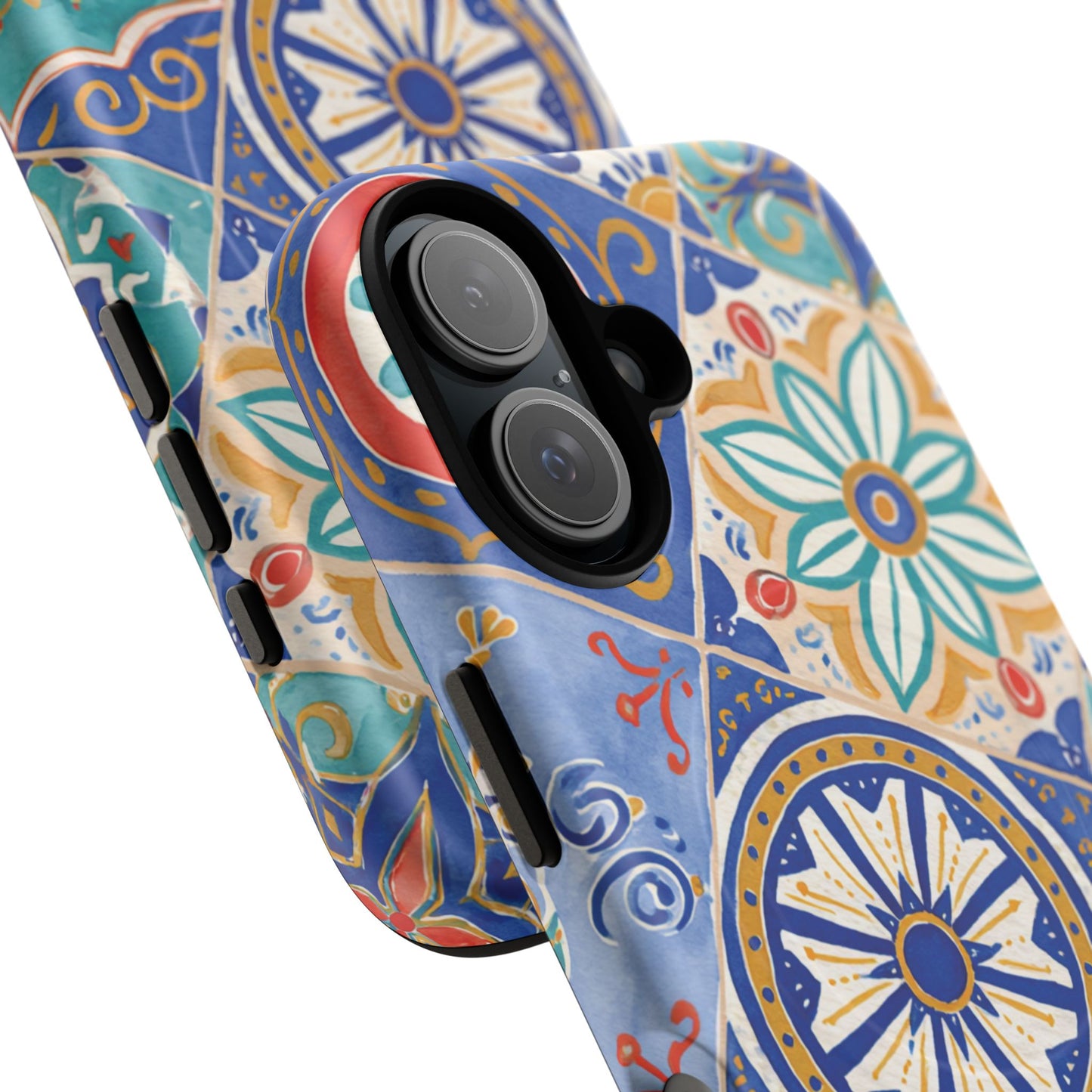 Mediterranean Tile Magnetic Phone Case — Blue Floral Mosaic Tough Case