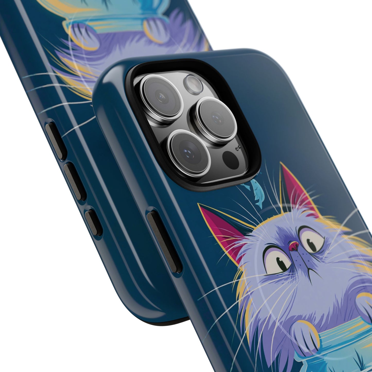 Magnetic Tough Phone Case — Playful Cat & Goldfish Illustration
