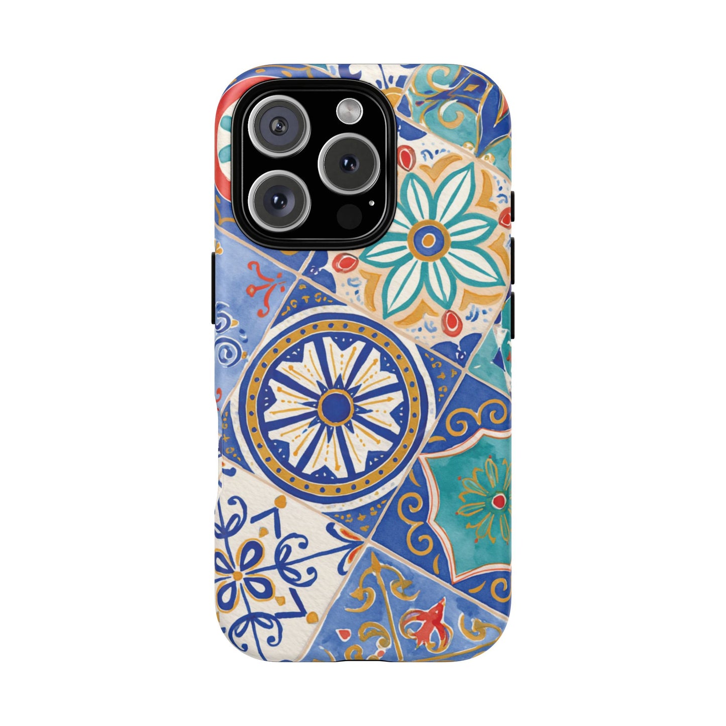 Mediterranean Tile Magnetic Phone Case — Blue Floral Mosaic Tough Case