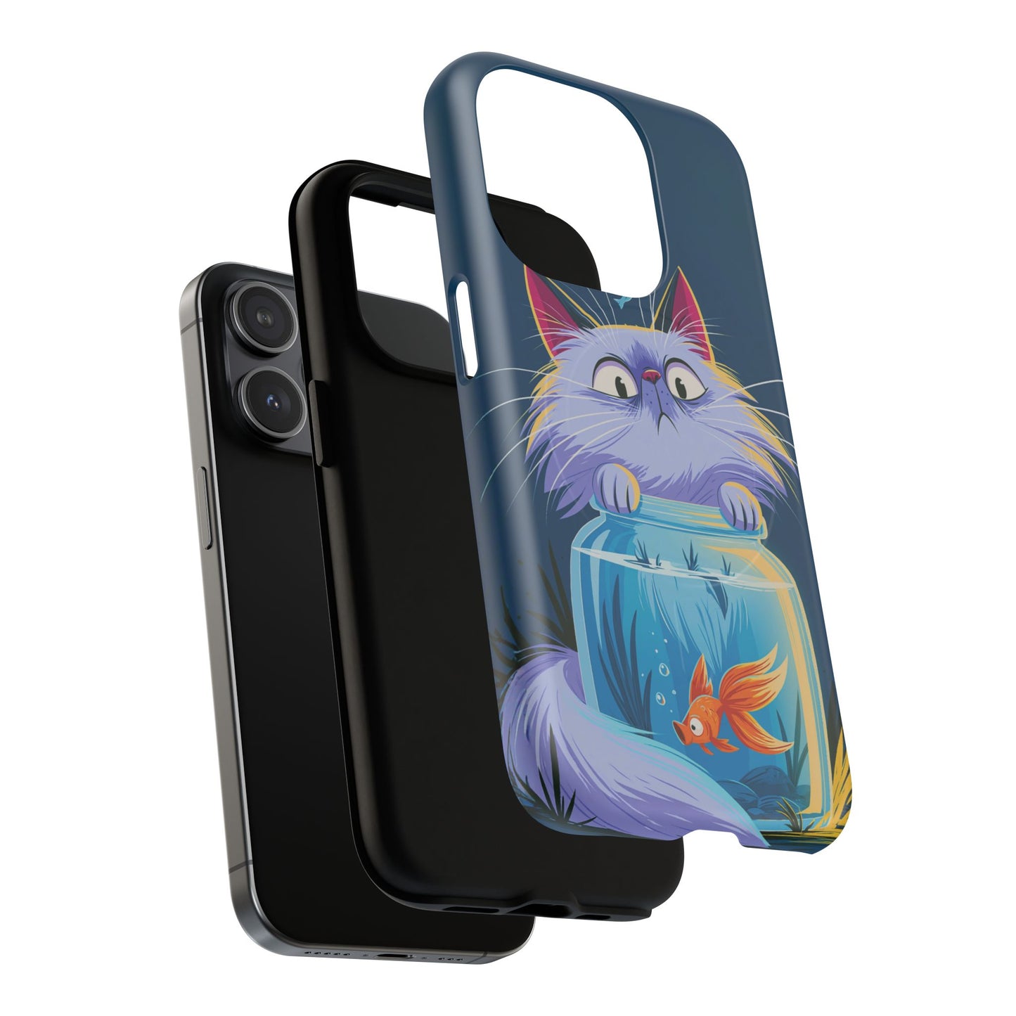 Magnetic Tough Phone Case — Playful Cat & Goldfish Illustration