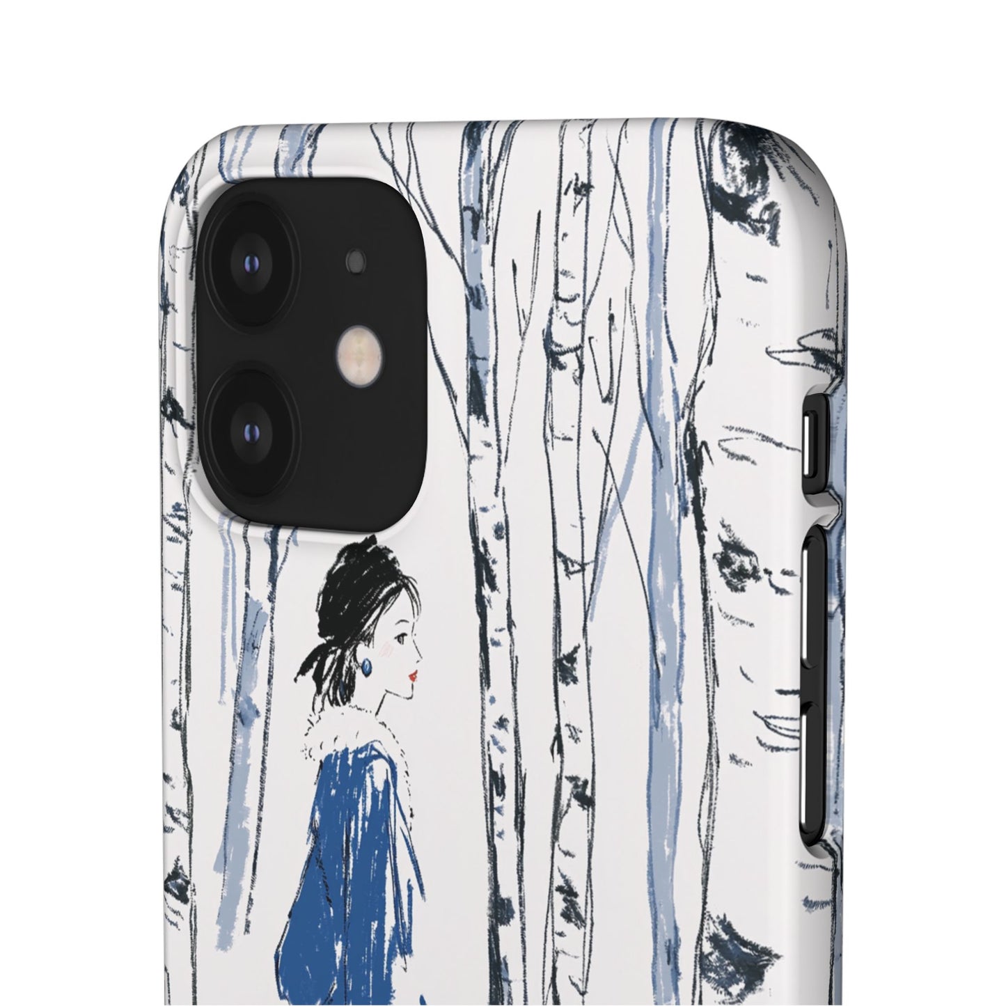 Birch Walk Phone Case — Stylish Blue Winter Illustration Snap Case
