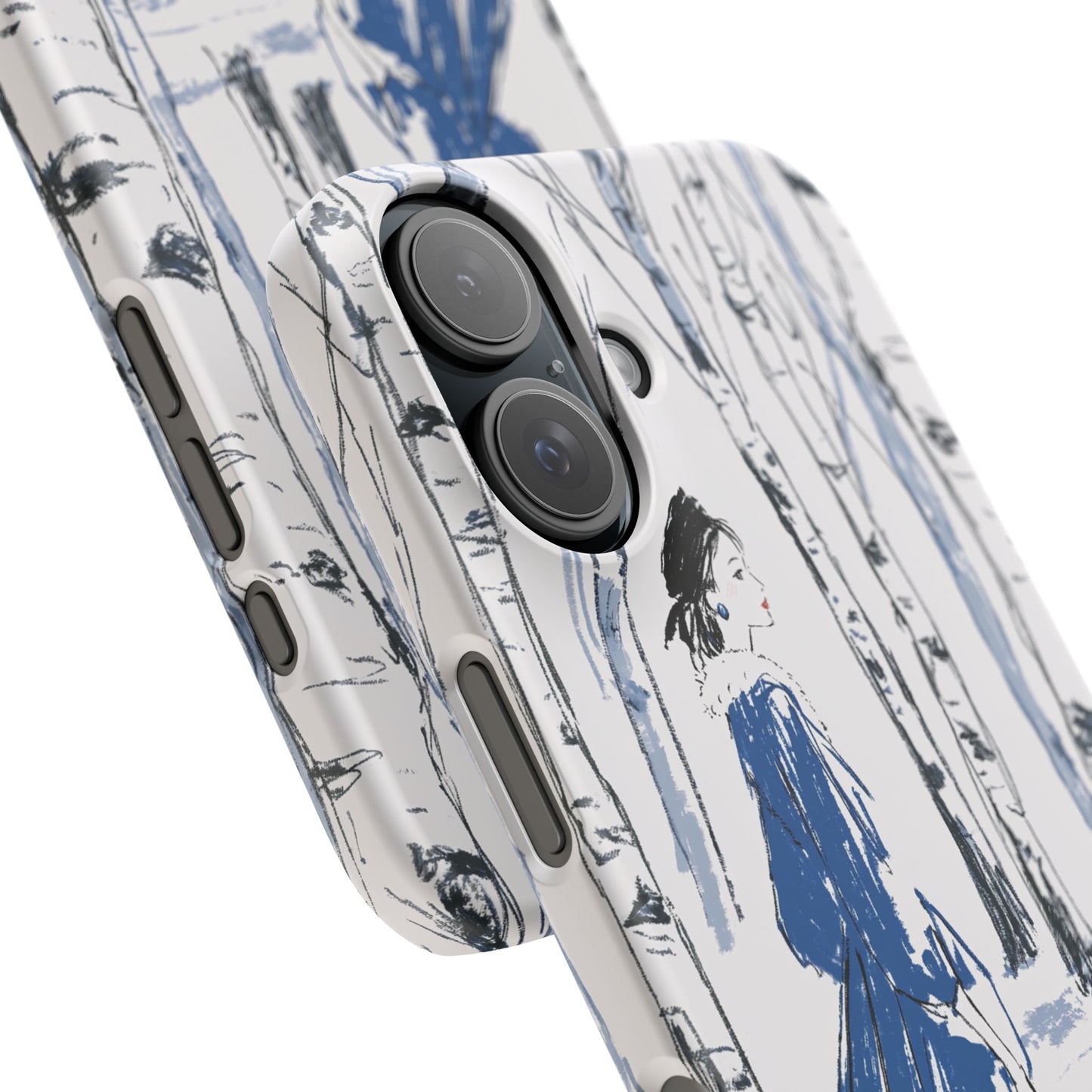 Birch Walk Phone Case — Stylish Blue Winter Illustration Snap Case