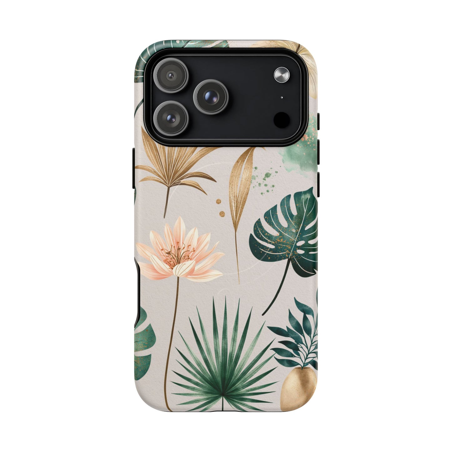Floral Tropical Tough Magnetic Phone Case — Green Palm & Gold Leaf Design