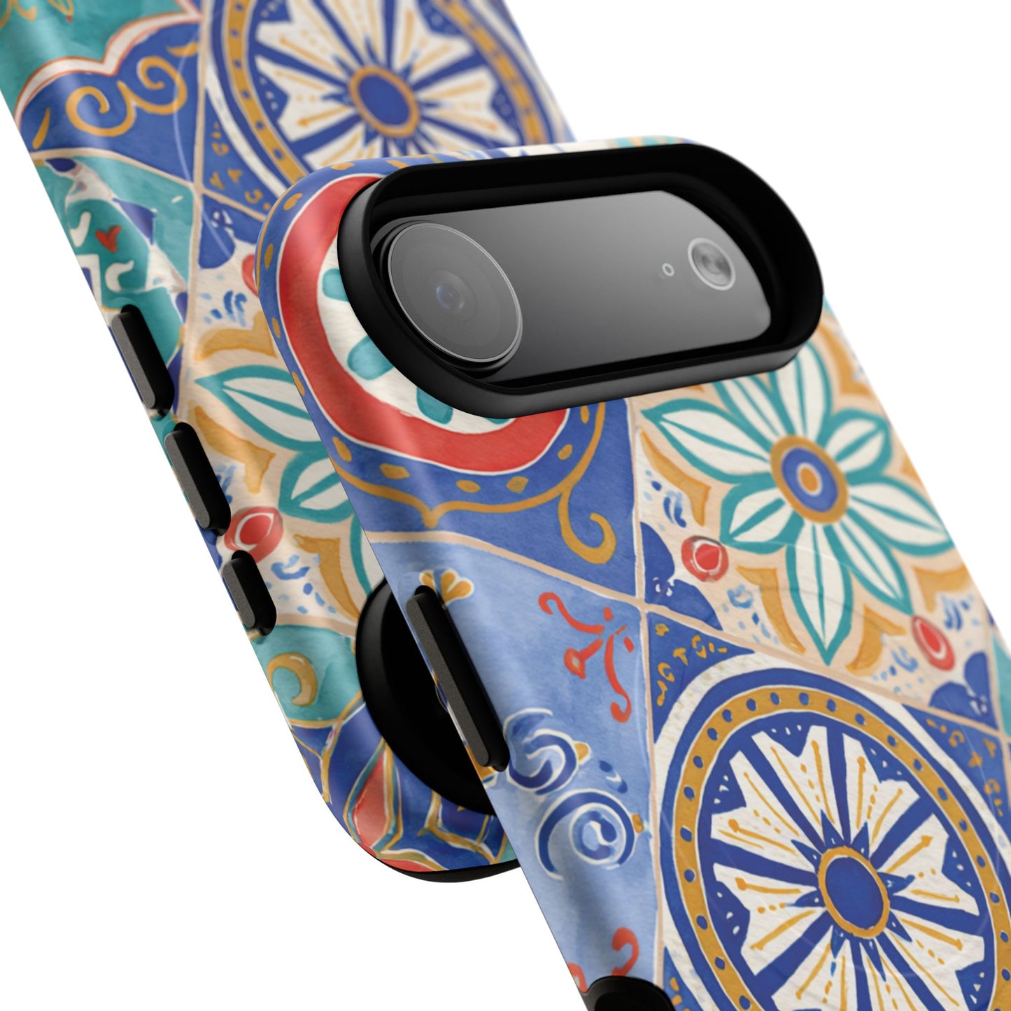 Mediterranean Tile Magnetic Phone Case — Blue Floral Mosaic Tough Case