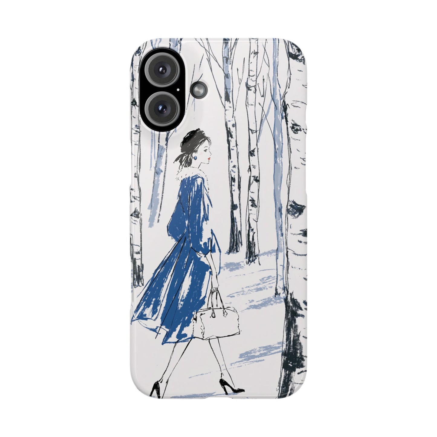 Birch Walk Phone Case — Stylish Blue Winter Illustration Snap Case