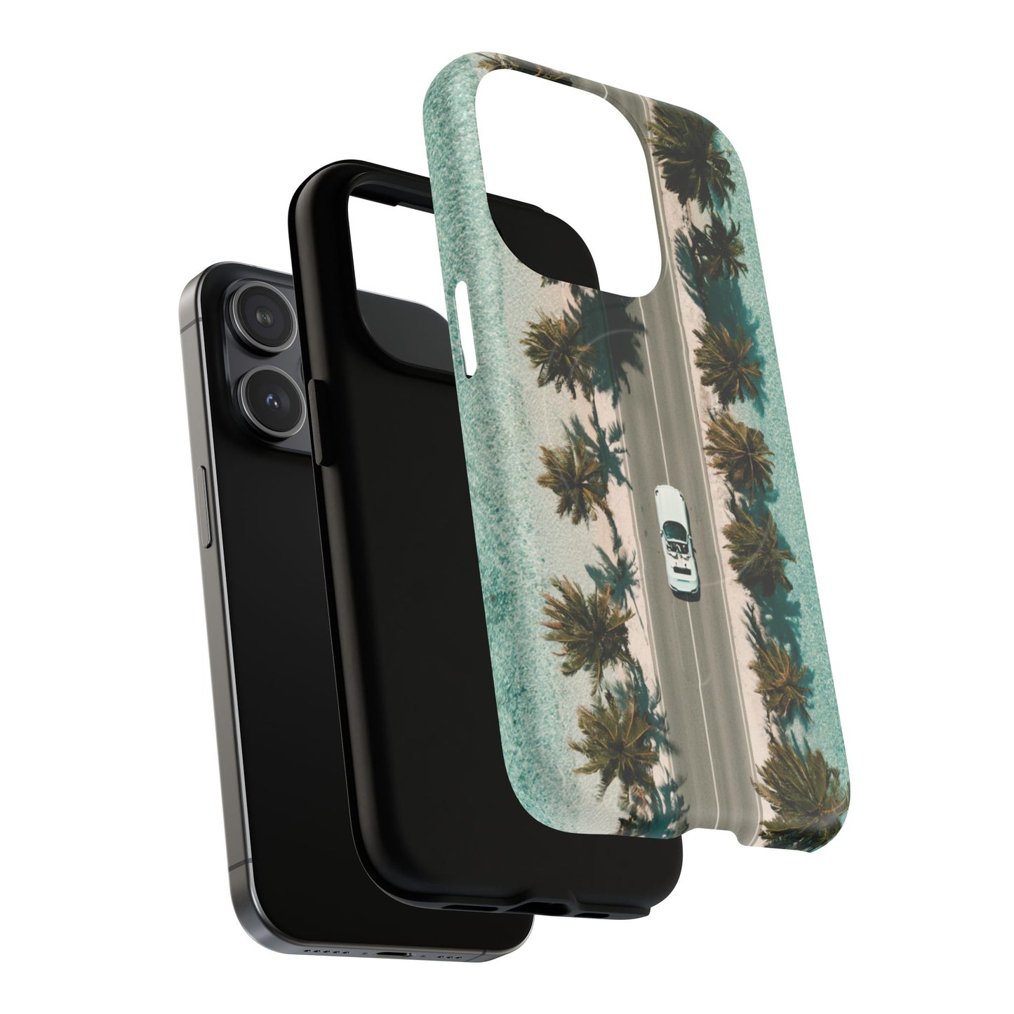 Palm Road Tough Magnetic Phone Case — Coastal Aerial Car Design