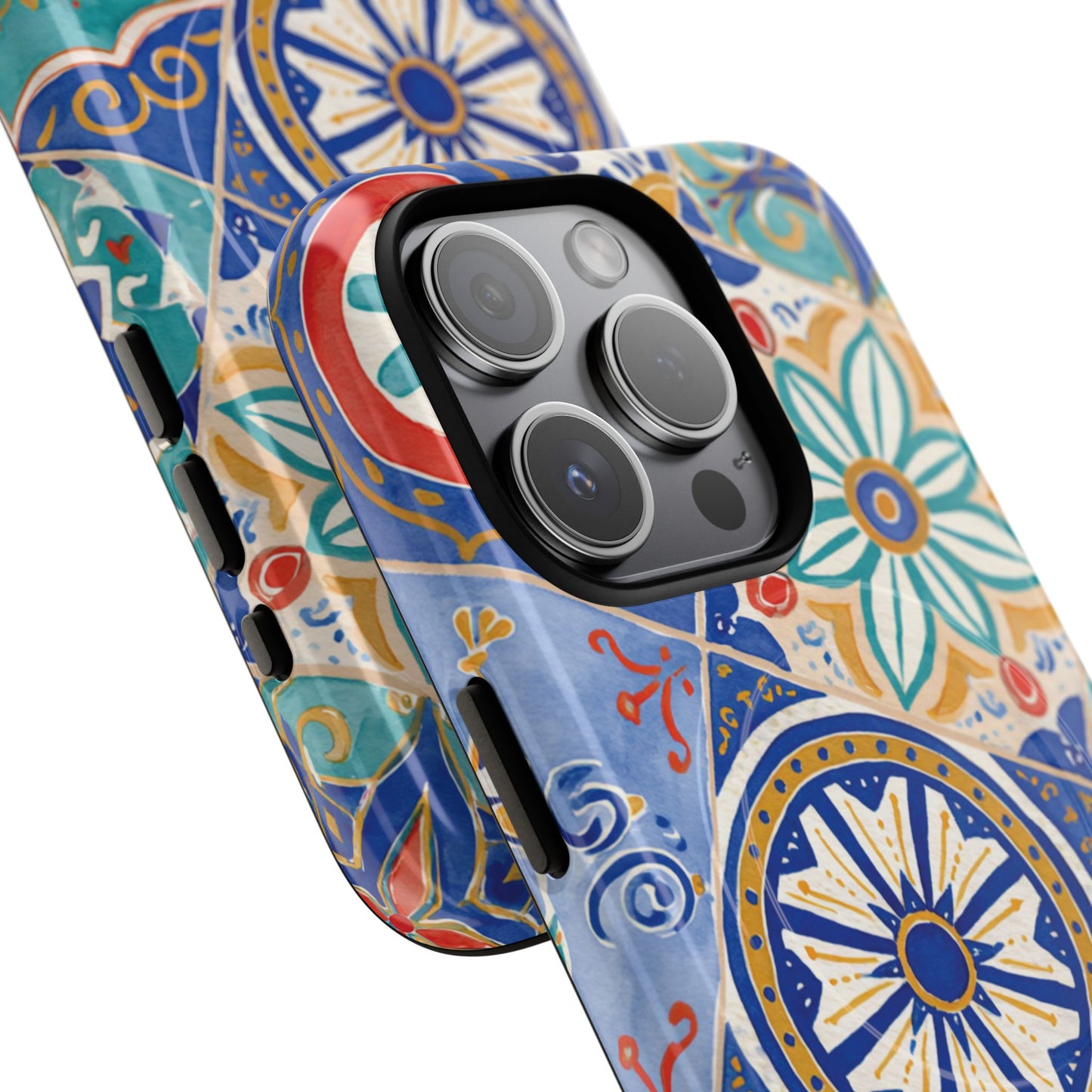 Mediterranean Tile Magnetic Phone Case — Blue Floral Mosaic Tough Case