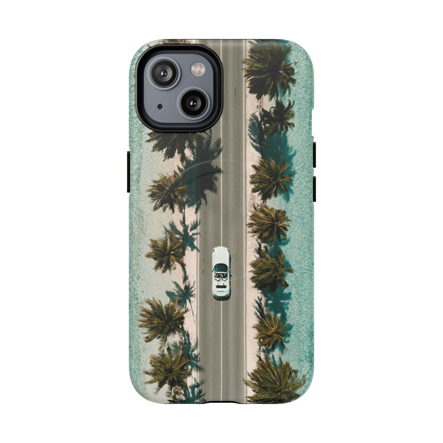 Palm Road Tough Magnetic Phone Case — Coastal Aerial Car Design