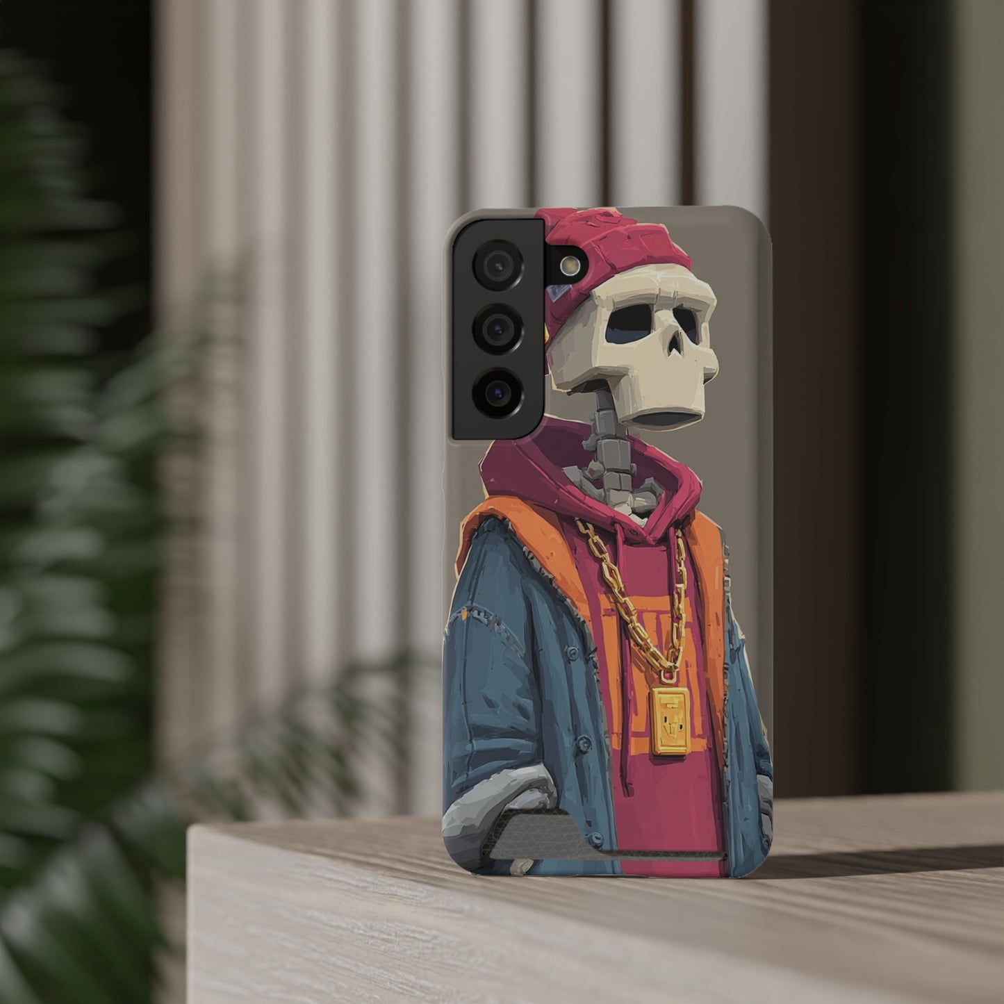 Stylish Skeleton Phone Case with Card Holder, Trendy Skull Case, Unique Gift for Tech Lovers, Halloween Decor, Everyday Use