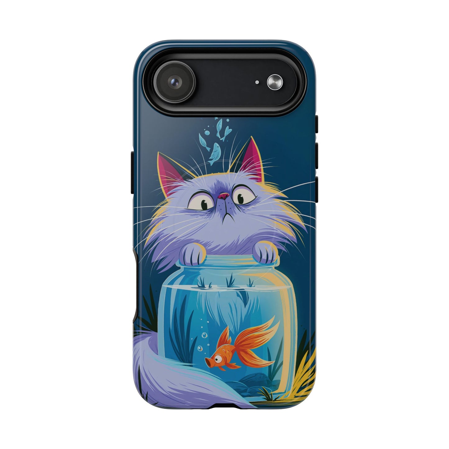 Magnetic Tough Phone Case — Playful Cat & Goldfish Illustration