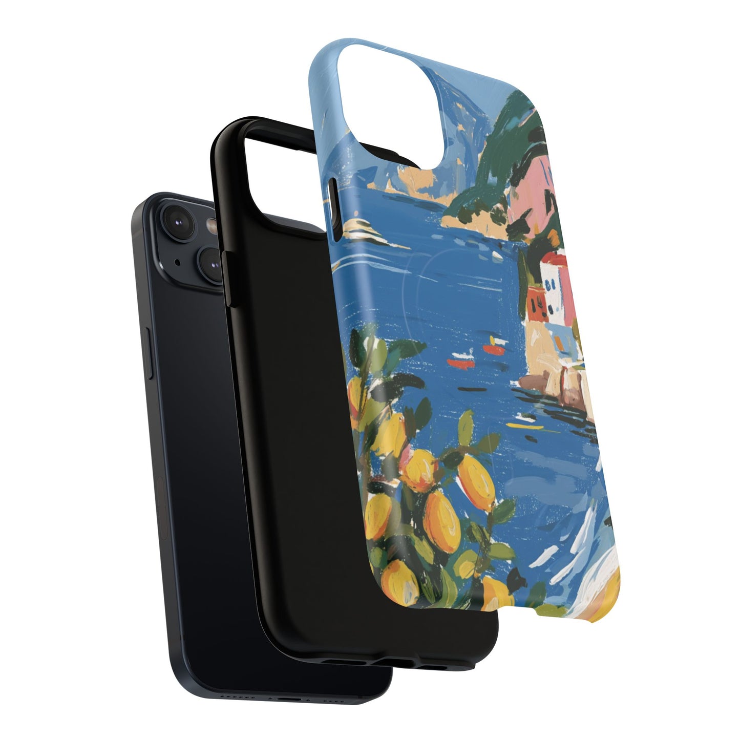 Mediterranean Seaside Phone Case — Painterly Lemon Coast Tough Magnetic Case