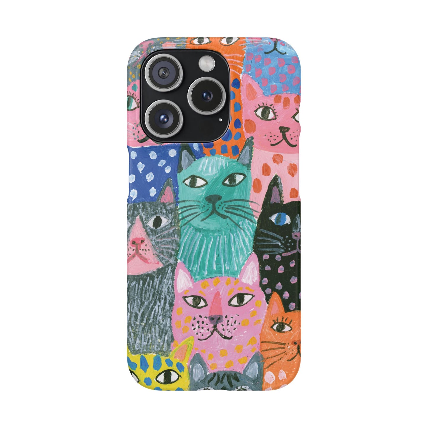 Colorful Cat Pattern Phone Case – Cute Multicolor Kitty Snap Case