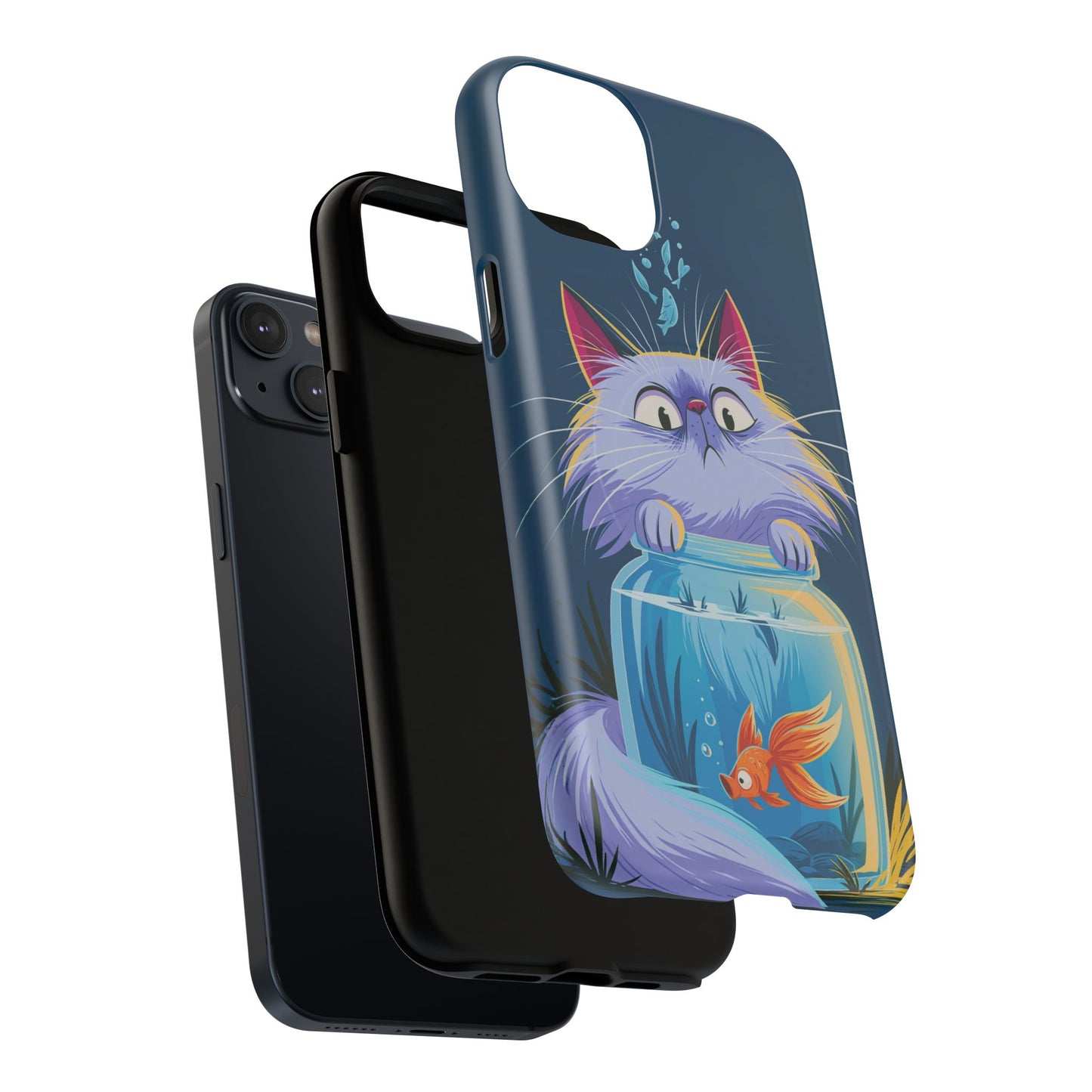 Magnetic Tough Phone Case — Playful Cat & Goldfish Illustration