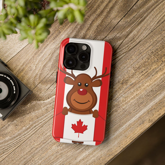 Canadian Reindeer Tough Phone Case – Cute Maple Leaf Canada Holiday Phone Cover