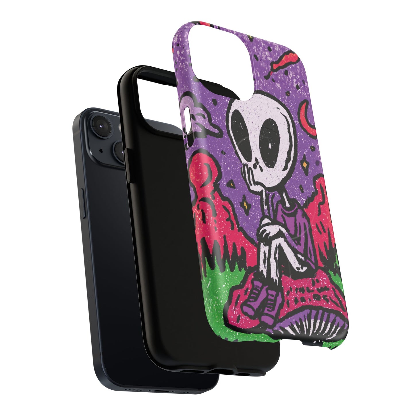 Alien Mushroom Phone Case — Cute Skeletal Space Illustration Tough Magnetic Case