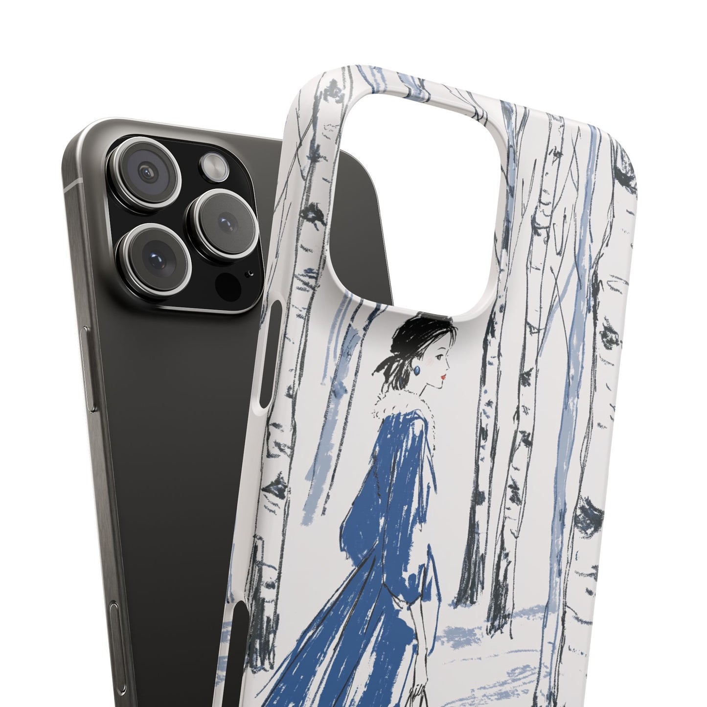 Birch Walk Phone Case — Stylish Blue Winter Illustration Snap Case