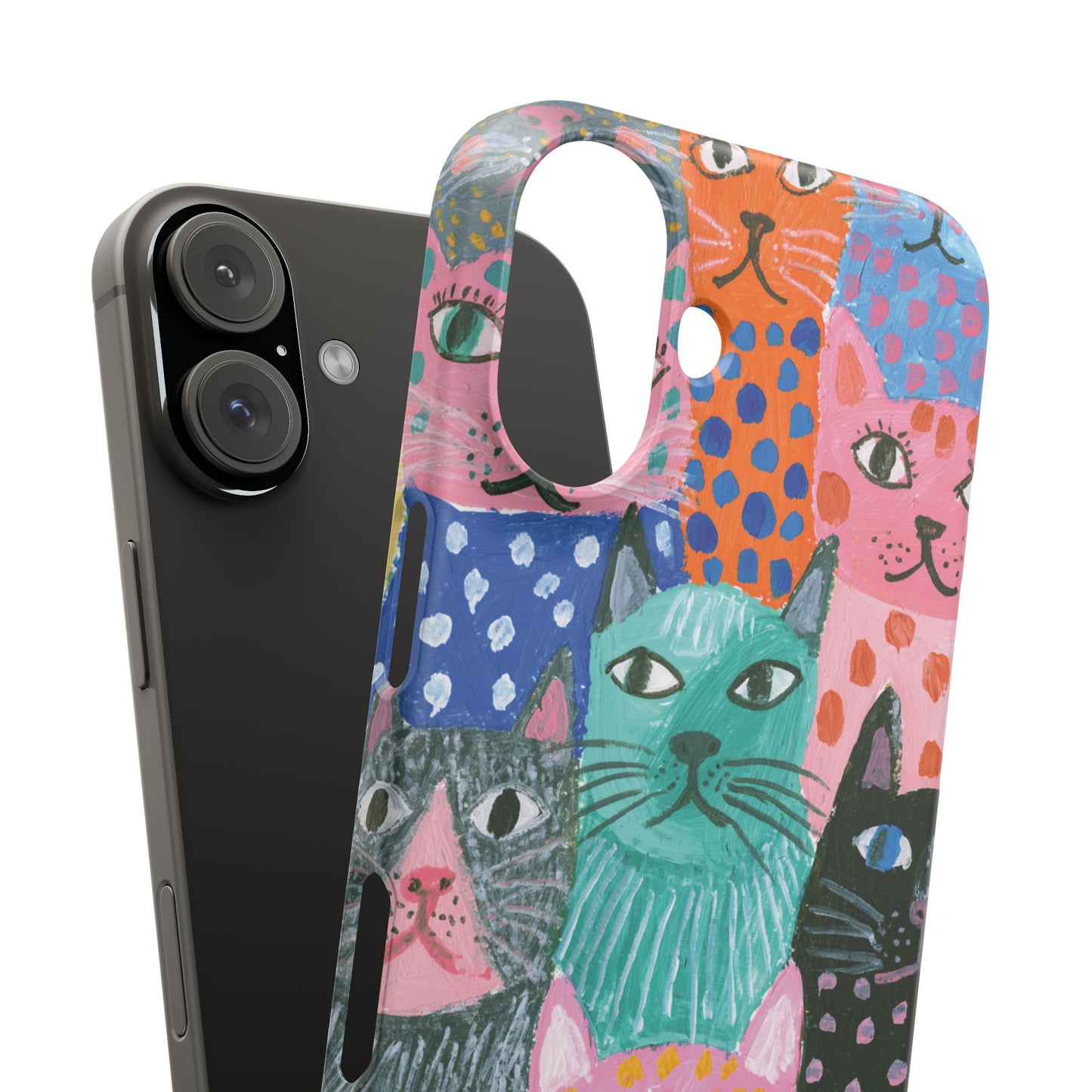 Colorful Cat Pattern Phone Case – Cute Multicolor Kitty Snap Case