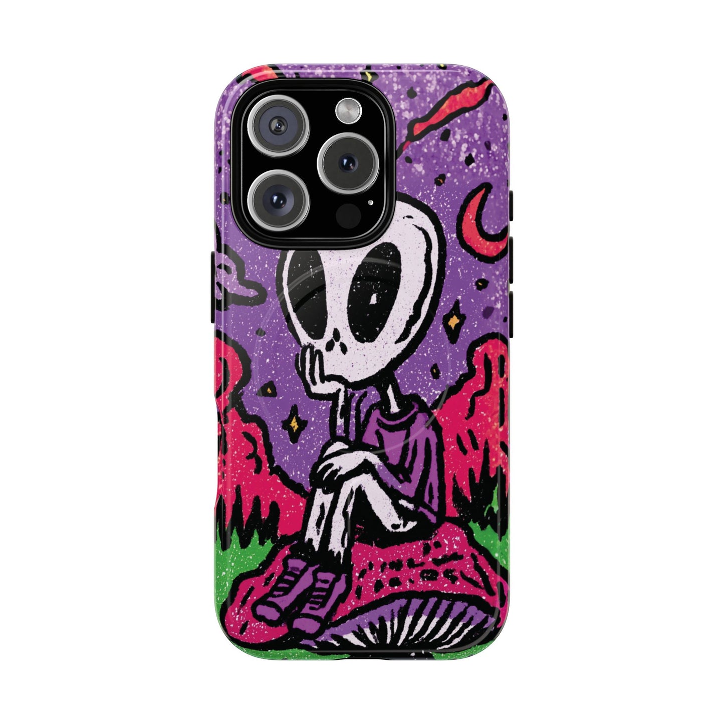 Alien Mushroom Phone Case — Cute Skeletal Space Illustration Tough Magnetic Case