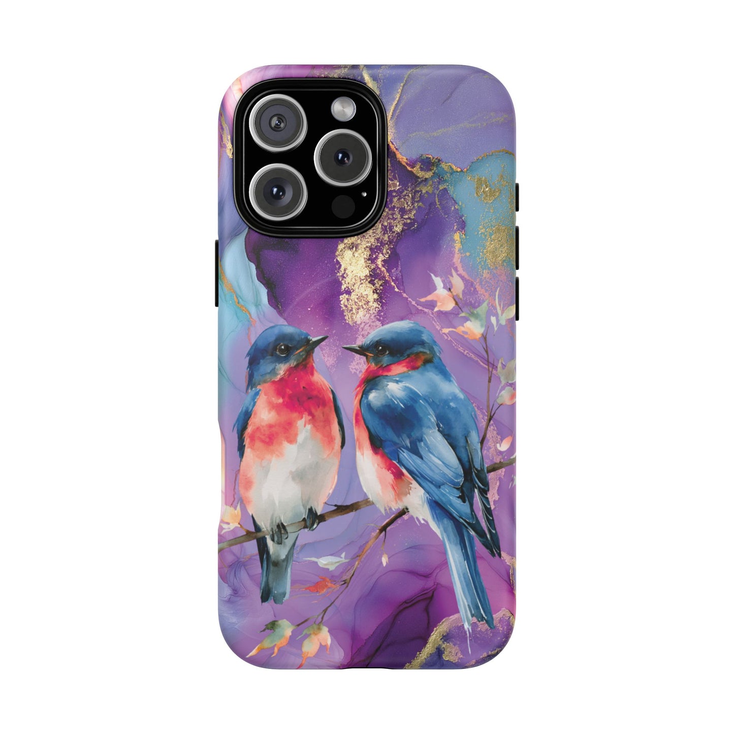 Bird Pair Tough Magnetic Phone Case — Purple Watercolor Floral Design
