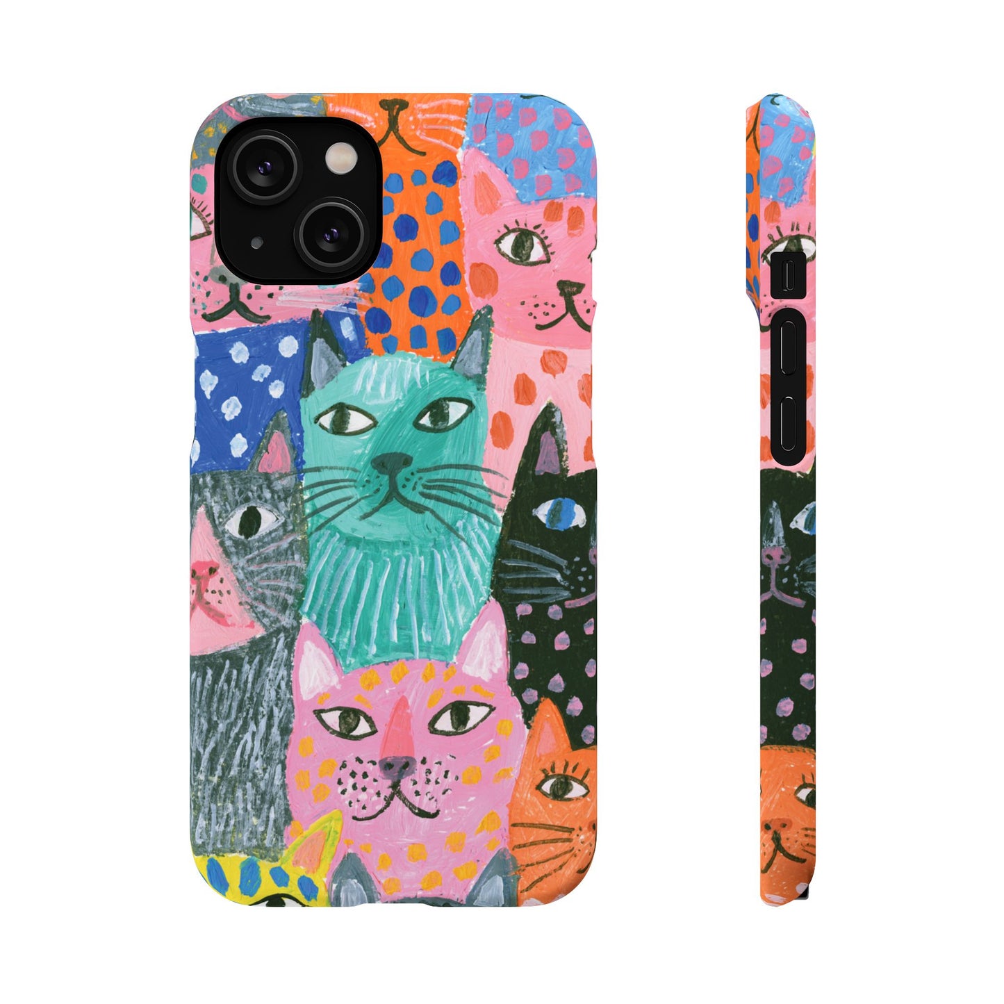 Colorful Cat Pattern Phone Case – Cute Multicolor Kitty Snap Case