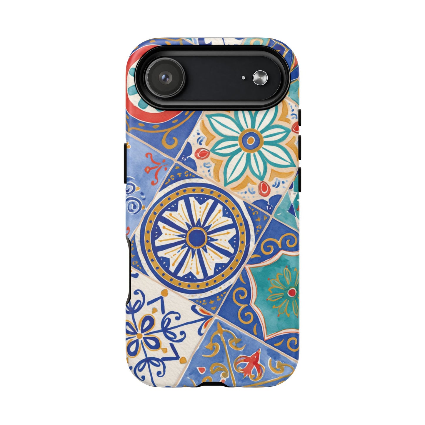 Mediterranean Tile Magnetic Phone Case — Blue Floral Mosaic Tough Case