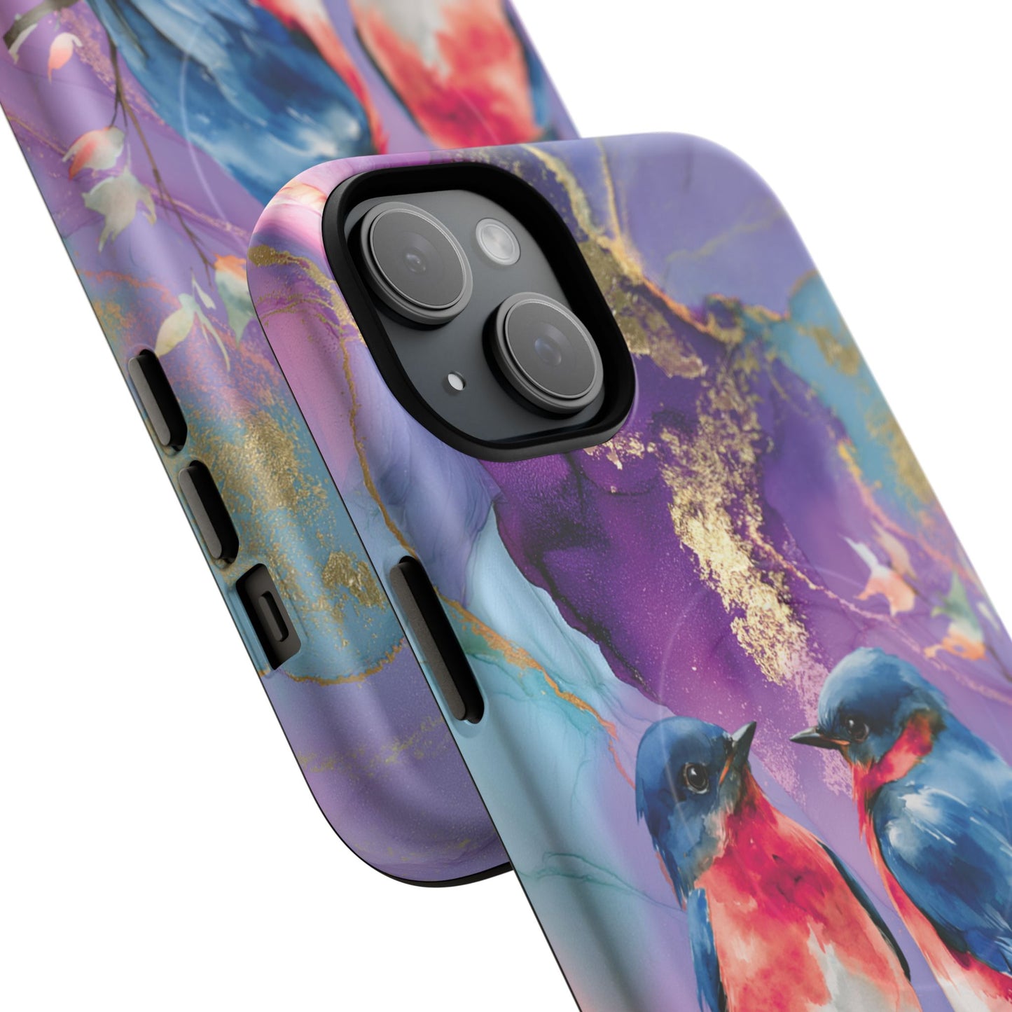 Bird Pair Tough Magnetic Phone Case — Purple Watercolor Floral Design