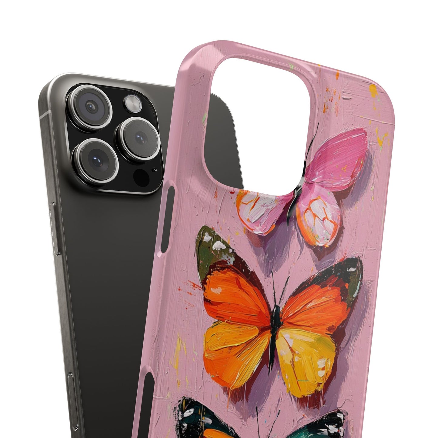 Pink Butterfly Snap Case Cover For iPhone and Samsung