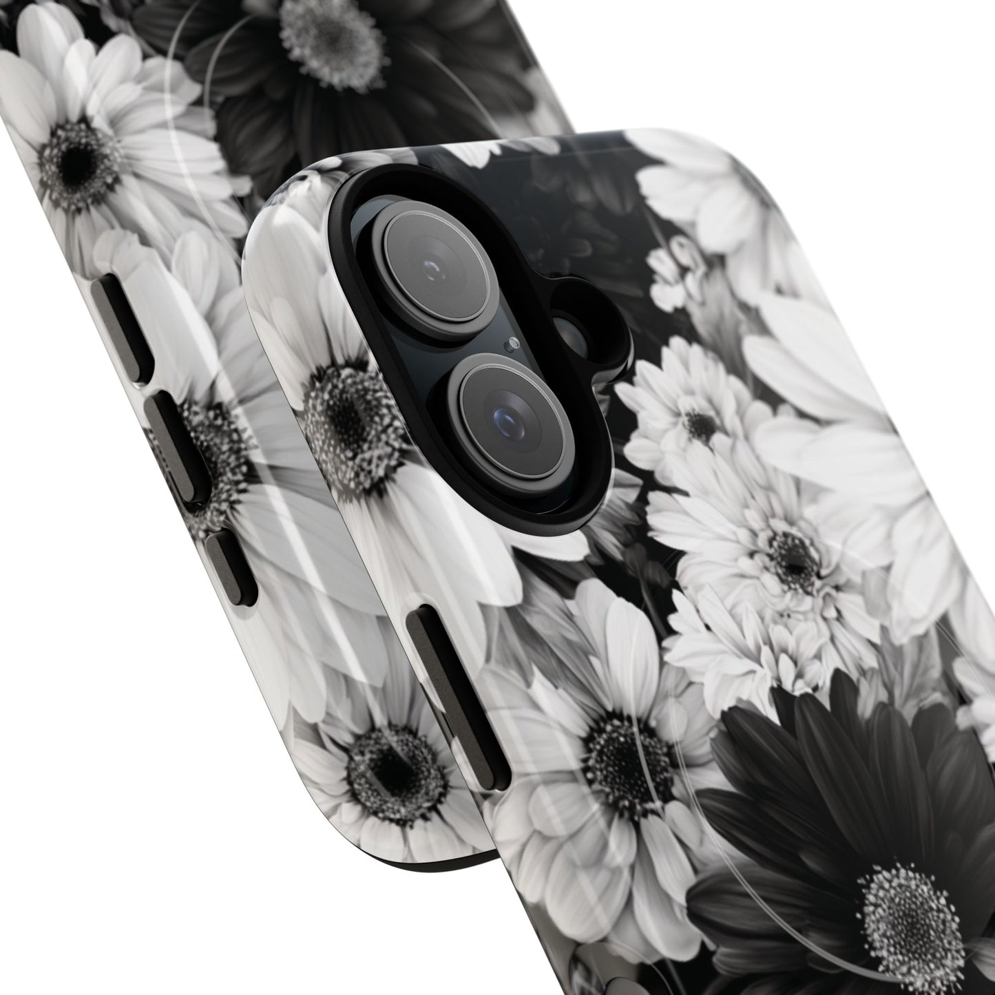 Black & White Floral Tough Magnetic Phone Case — Monochrome Daisy Protection