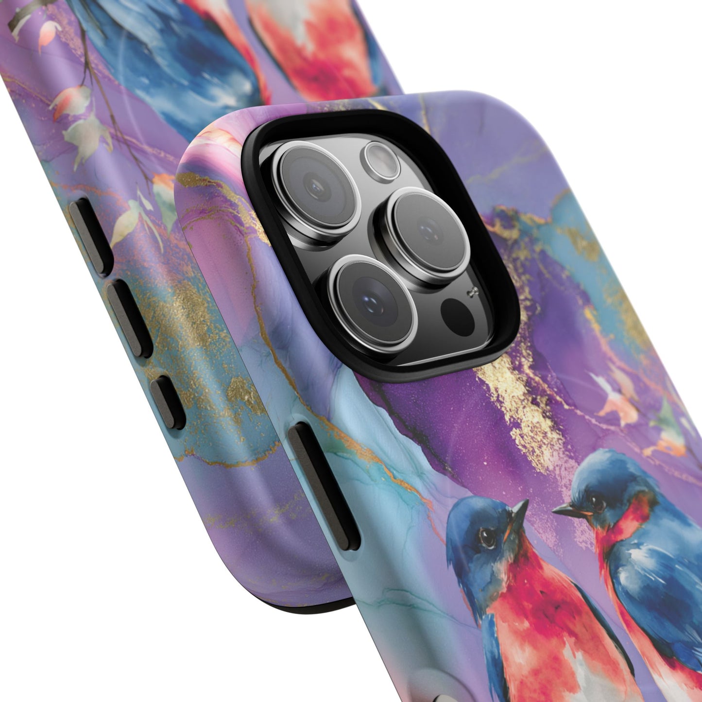 Bird Pair Tough Magnetic Phone Case — Purple Watercolor Floral Design