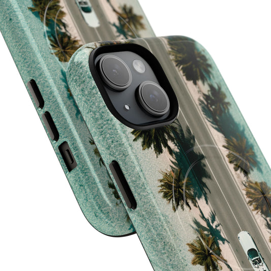 Palm Road Tough Magnetic Phone Case — Coastal Aerial Car Design