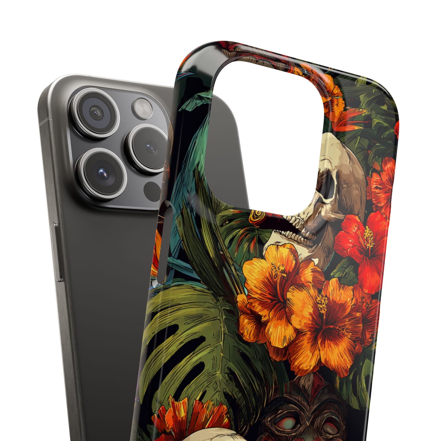 Tropical Skull Phone Case - Vibrant Floral Design, Skull Case for iPhone, Unique Tropical Art, Gift for Beach Lovers, Halloween Decor