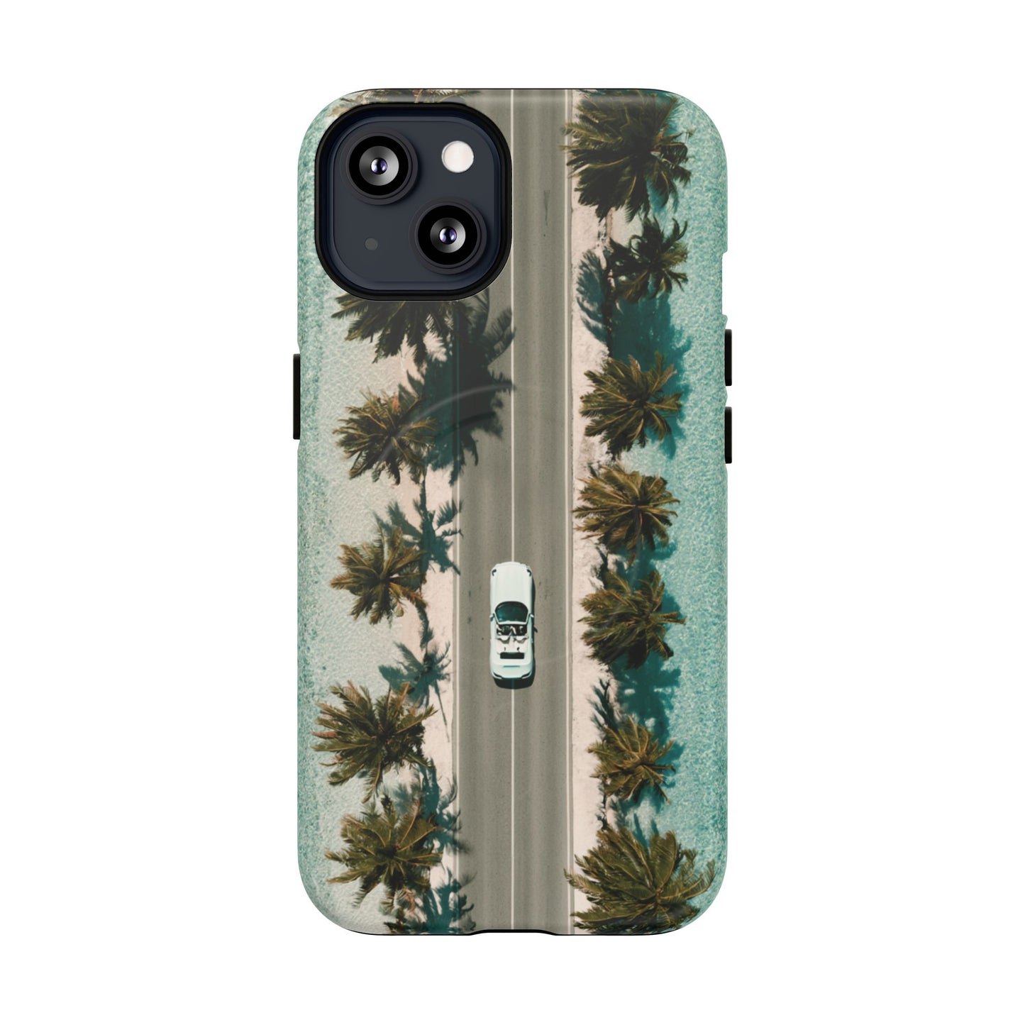 Palm Road Tough Magnetic Phone Case — Coastal Aerial Car Design