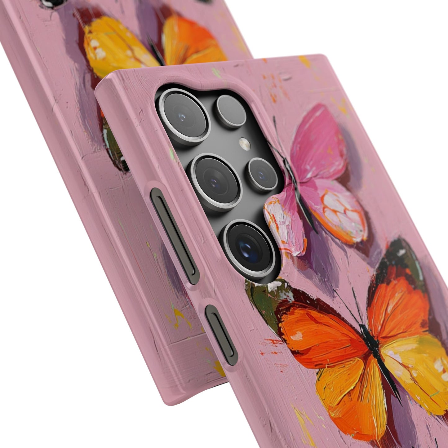 Pink Butterfly Snap Case Cover For iPhone and Samsung