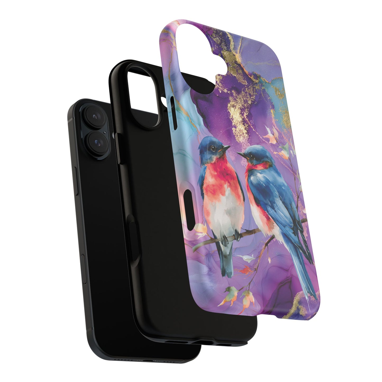 Bird Pair Tough Magnetic Phone Case — Purple Watercolor Floral Design