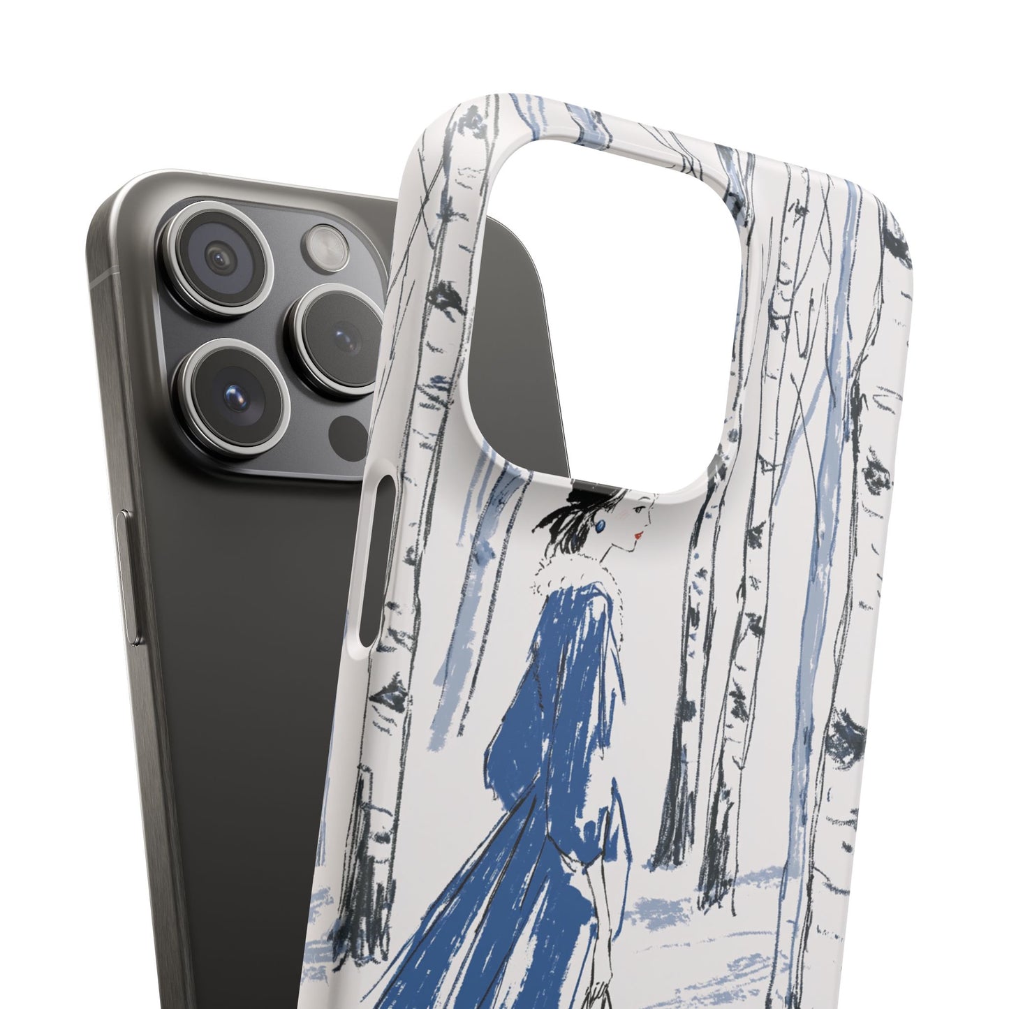 Birch Walk Phone Case — Stylish Blue Winter Illustration Snap Case