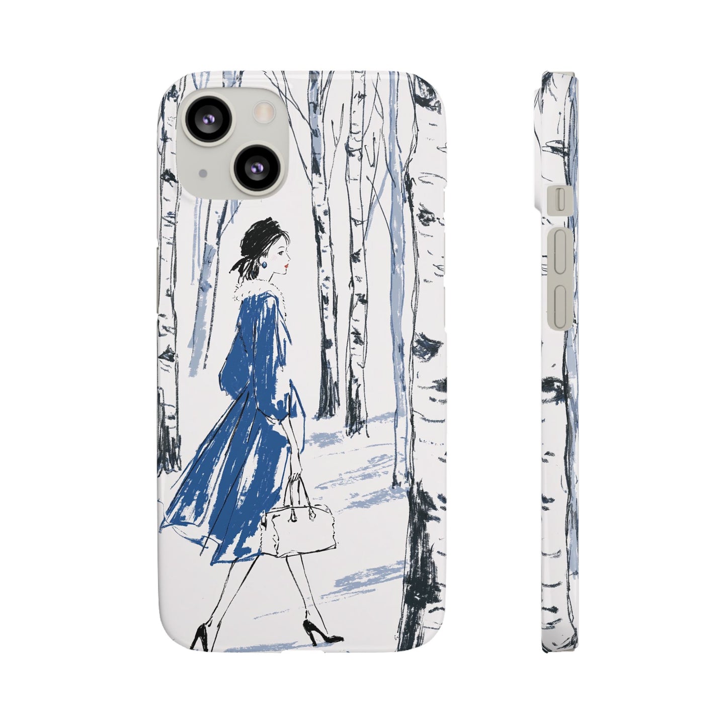 Birch Walk Phone Case — Stylish Blue Winter Illustration Snap Case