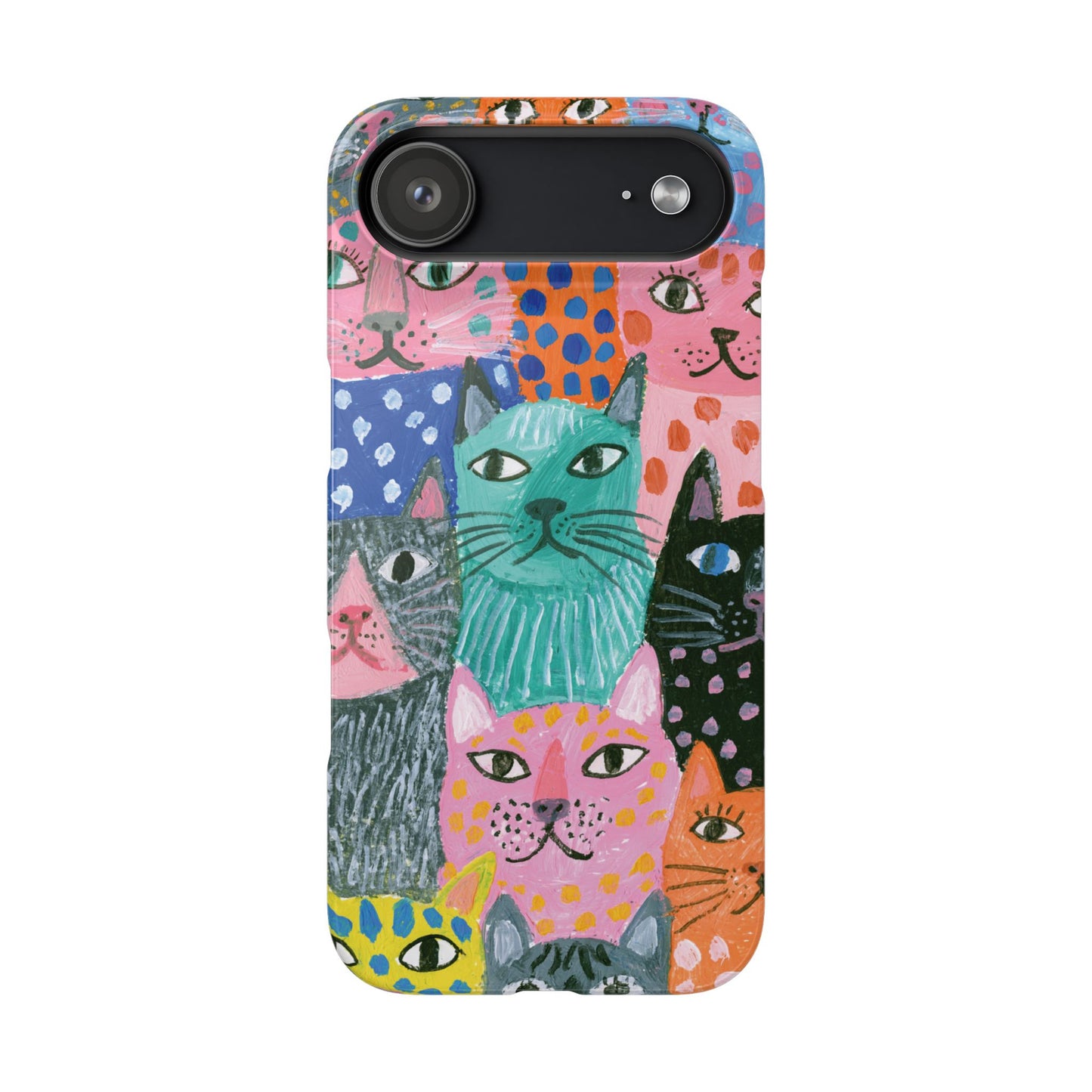 Colorful Cat Pattern Phone Case – Cute Multicolor Kitty Snap Case