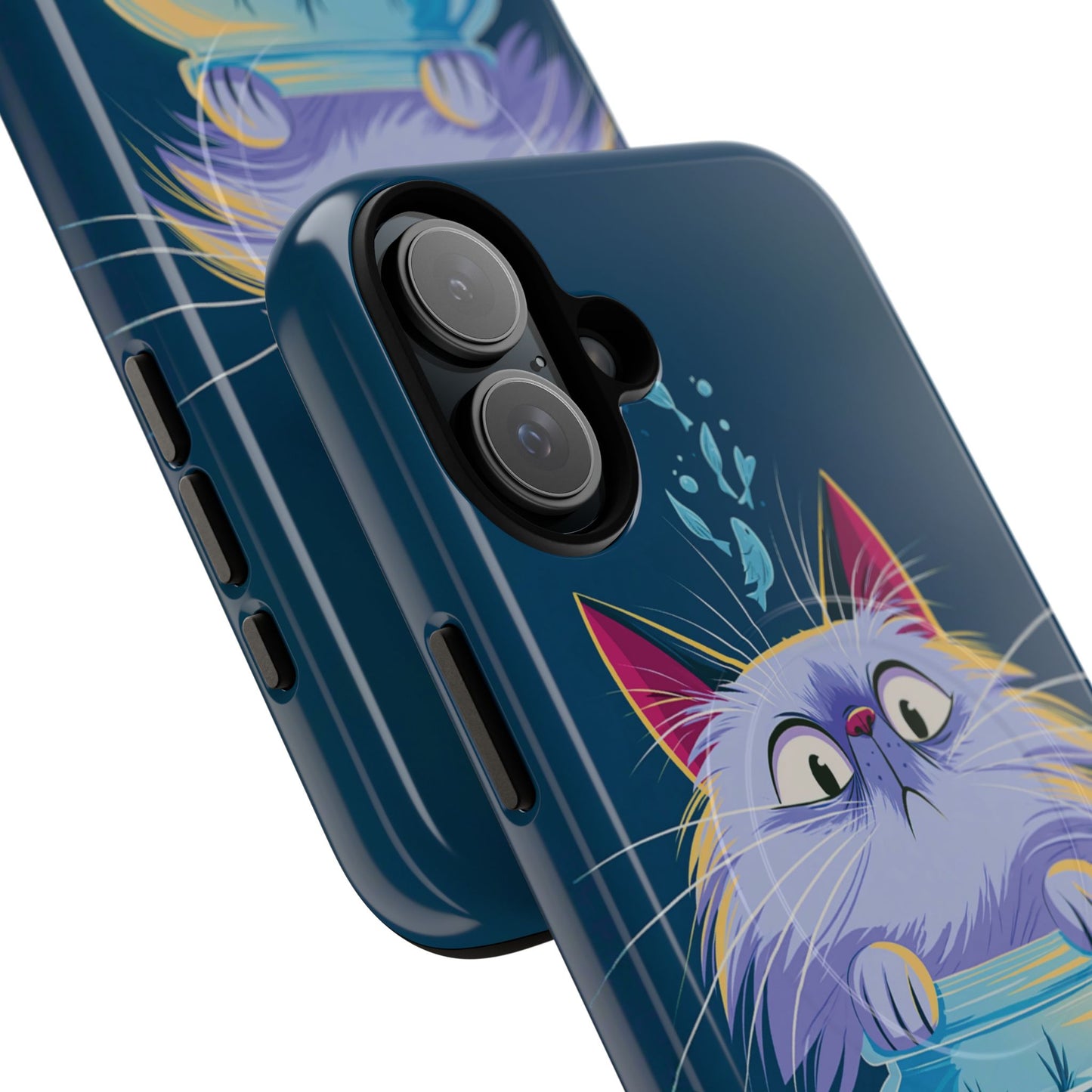 Magnetic Tough Phone Case — Playful Cat & Goldfish Illustration