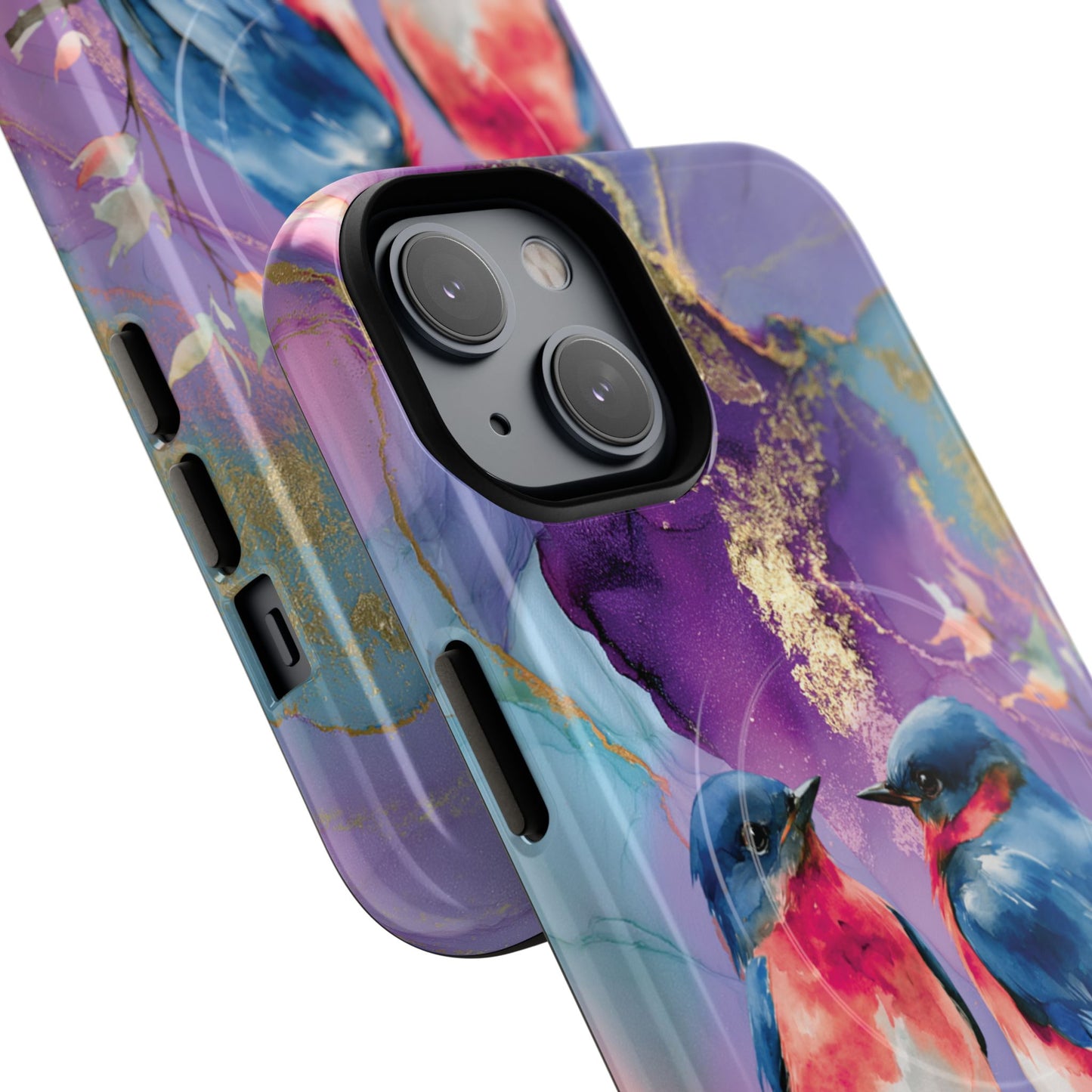 Bird Pair Tough Magnetic Phone Case — Purple Watercolor Floral Design