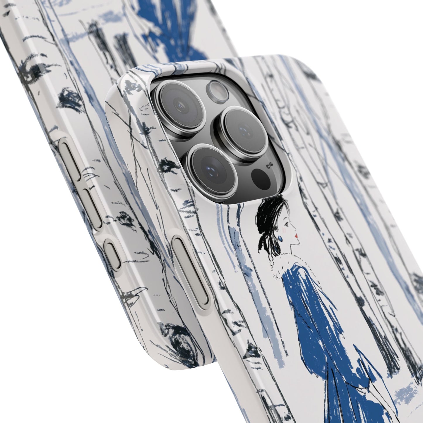 Birch Walk Phone Case — Stylish Blue Winter Illustration Snap Case