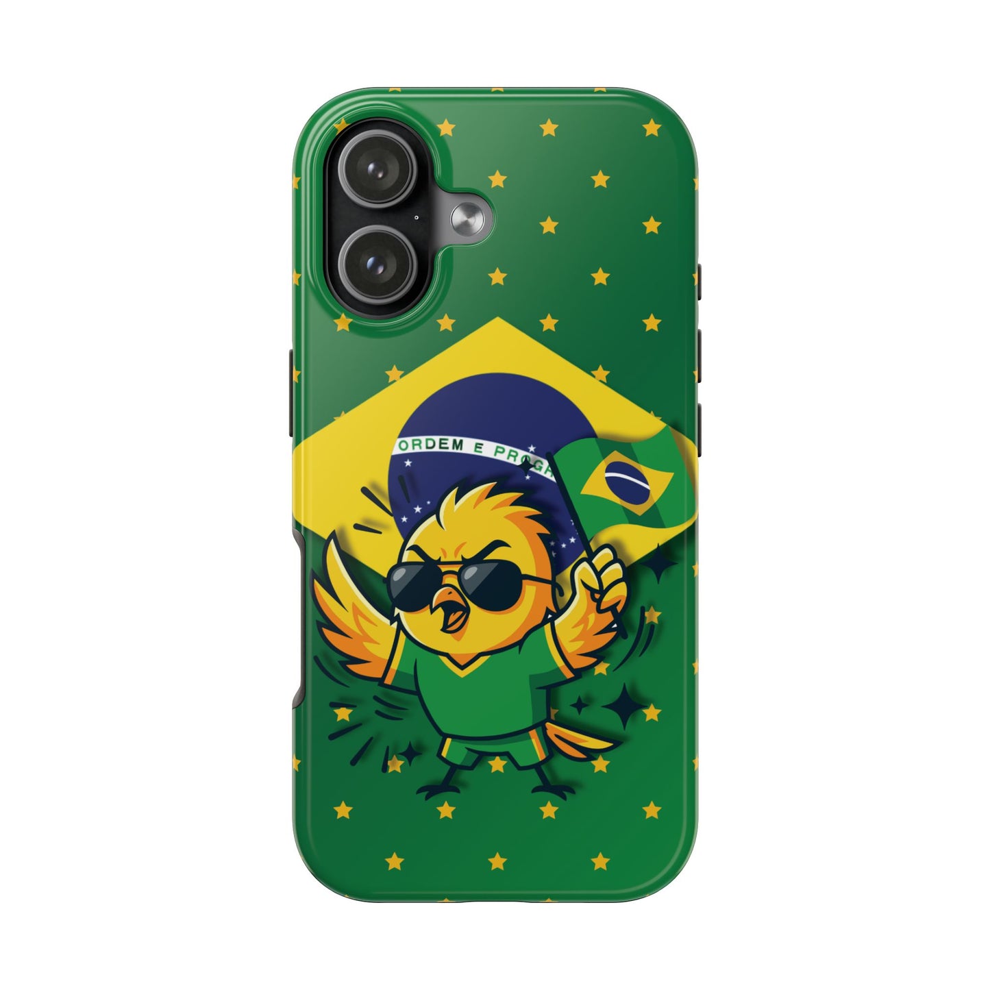 Brazil Flag Tough Phone Case — Cool Cartoon Bird with 'Ordem e Progresso' Design